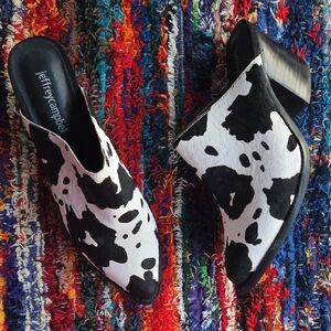 Jeffrey Campbell Favela Black And White Cowhide Cow Print Leather Mule Size 7.5